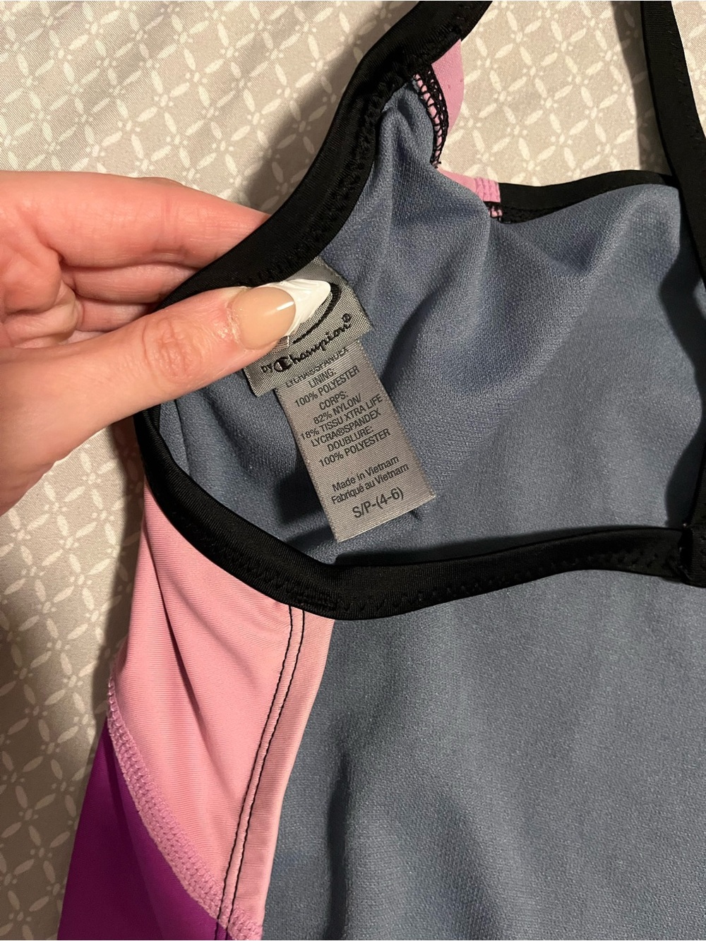 S/P (4-6) Champion Girls' Pink, Purple & Black Colorblock One-Piece